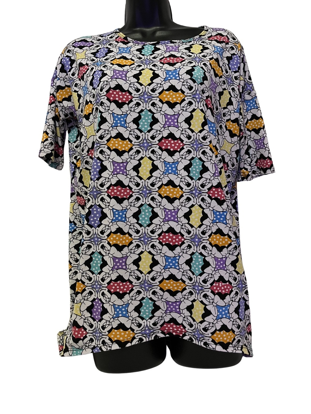 LuLaRoe Minnie Mouse Multicolor Polka Dot Shirt- Purple Accents